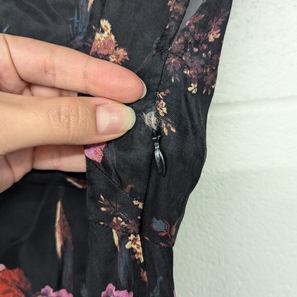 new Madewell Wide V-Neck Midi Dress floral black sz10 Printed Side Slit Sexy - Picture 7 of 12